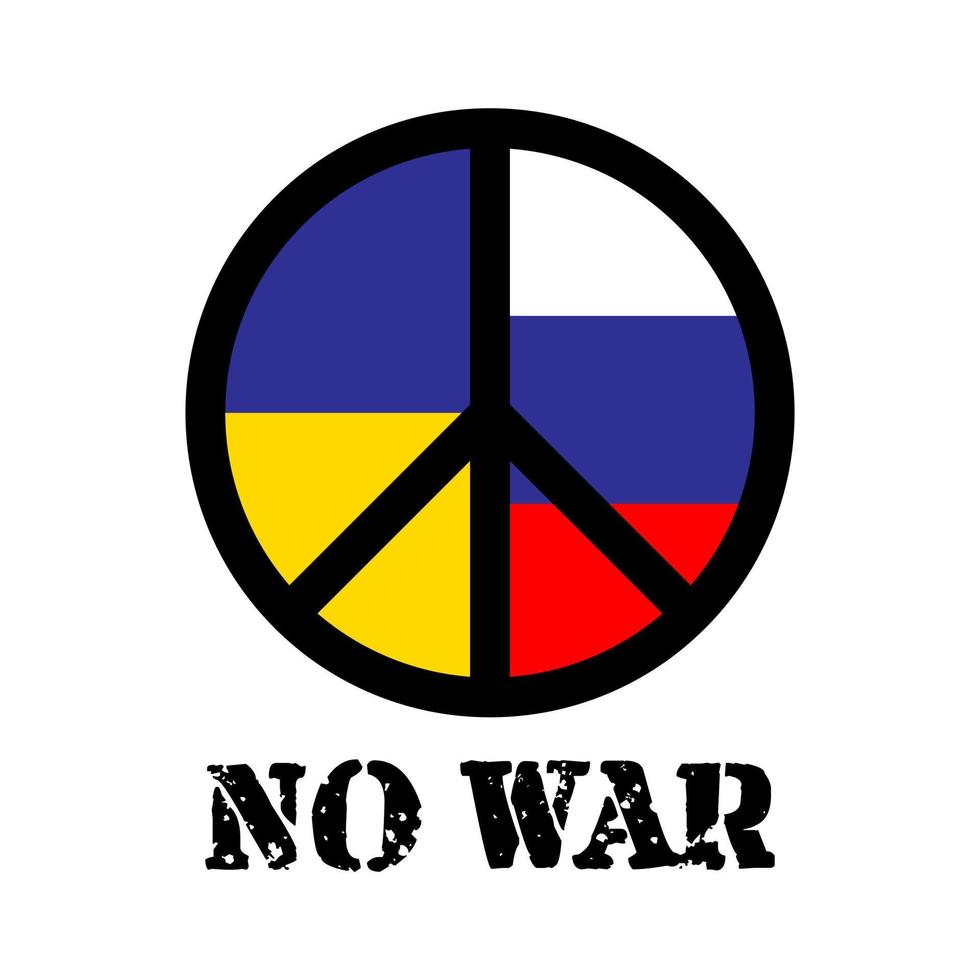peace symbol with flag ukraine and russia, protest no war. vector
