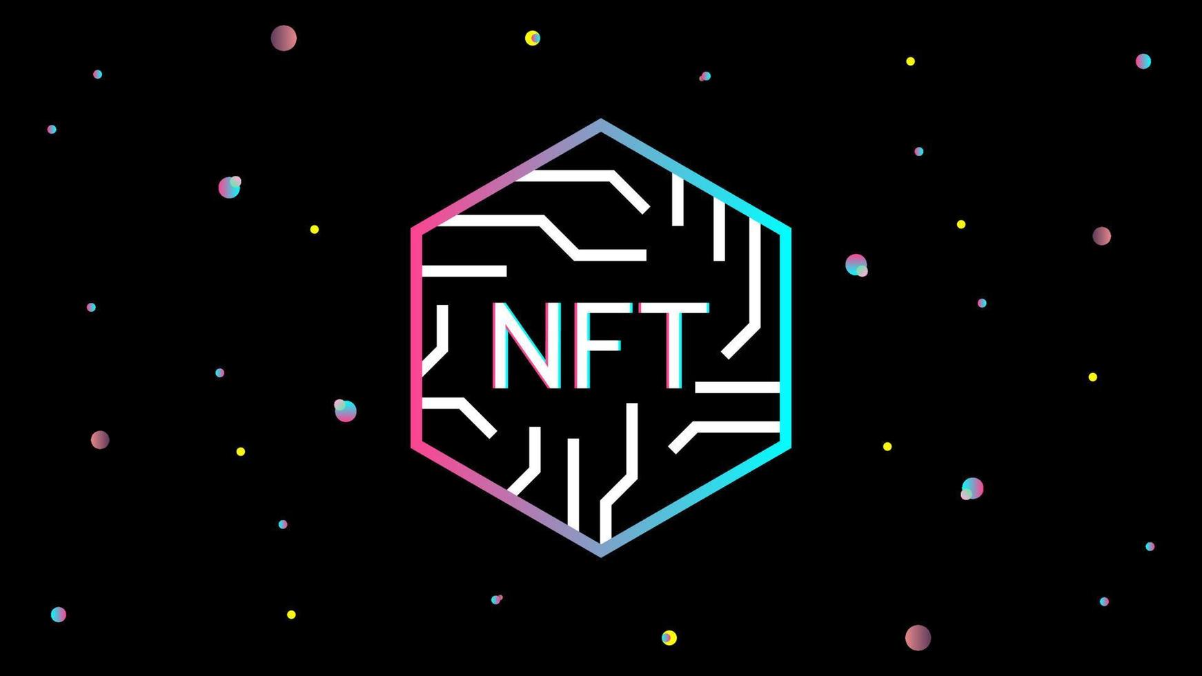 non-fungible token hexagonal in vivid colors. creative crypto art, collectible digital token. NFT theme. vector