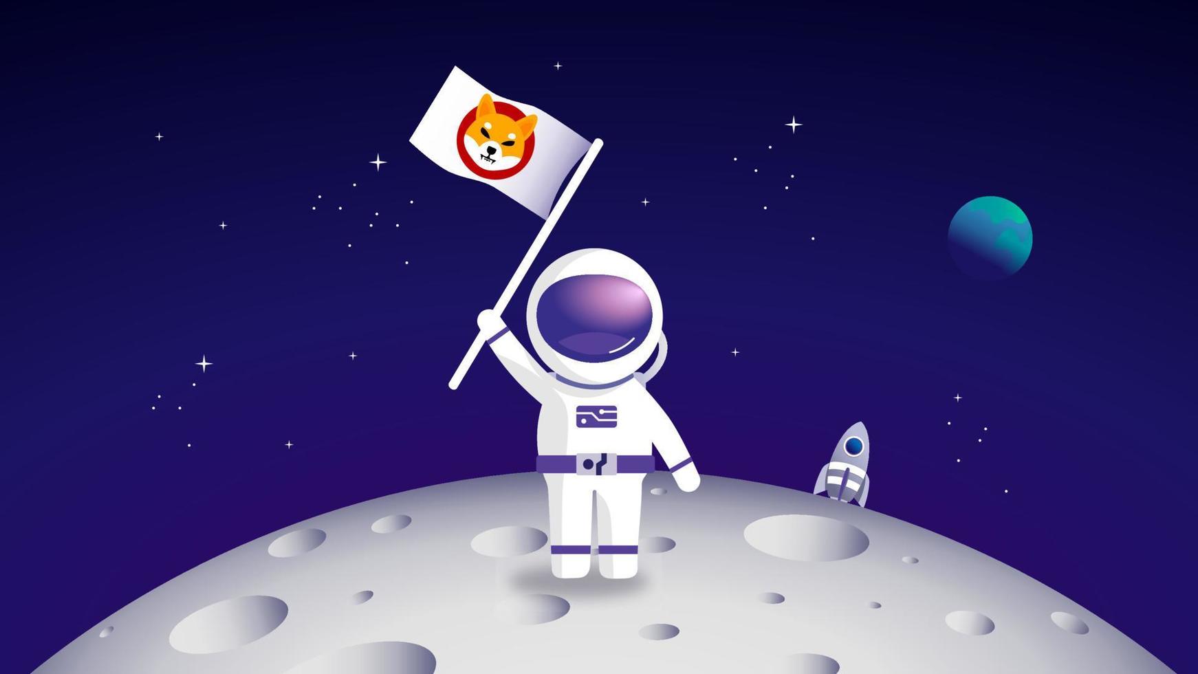 cryptocurrency shiba inu SHIB on the moon landing mission, SHIB Doge Coin to the moon concept, growth finance. Blockchain technologies. vector