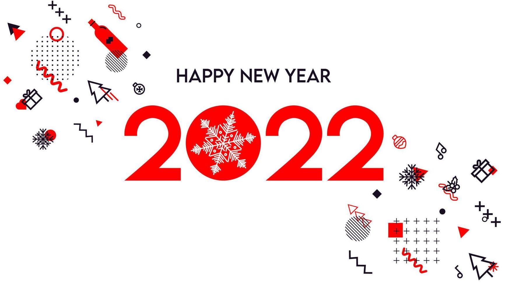 Happy New Year 2022 background concept, template design for greeting card, website and mobile website banner, party invitation card, social media banner, marketing material. vector