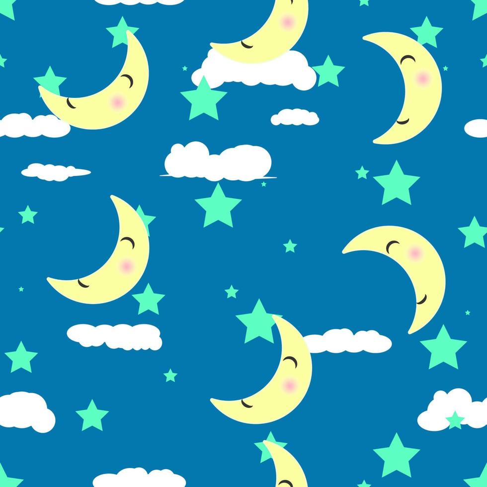 seamless pattern moon cartoon with sky and cloud vector illustration