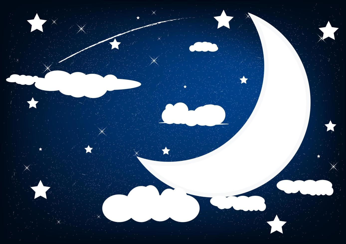 luna y estrella en la ilustración de vector de noche