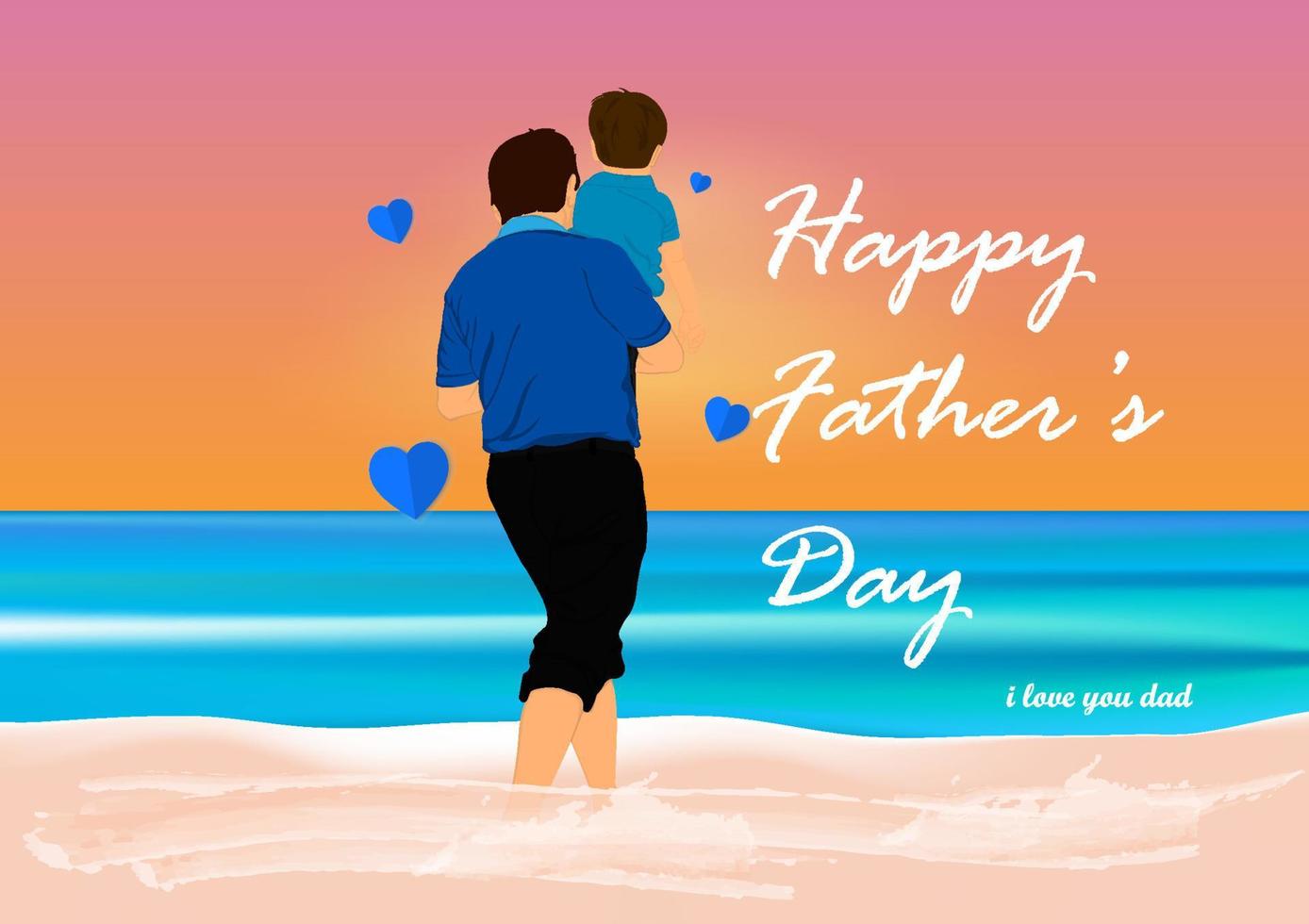 padre de diseño gráfico sosteniendo a los jóvenes en las manos en el concepto de arena de playa feliz día del padre para la ilustración de vector de tarjeta de felicitación