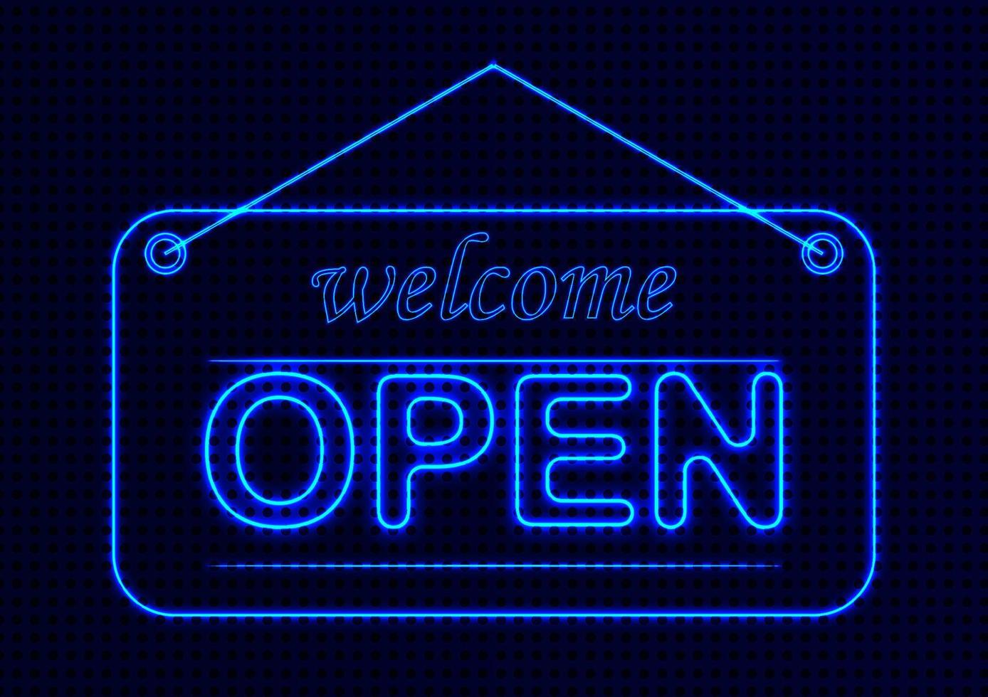 Neon Text Style Welcome Open Graphics Design Vector Illustration
