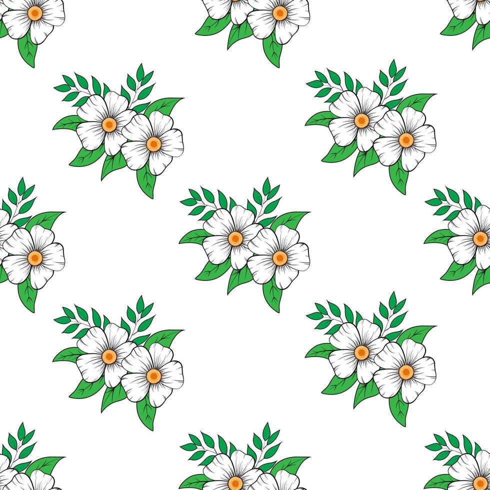 seamless white flower with leaf graphics for pattern  wallpaper backdrop isolated white background vector illustration