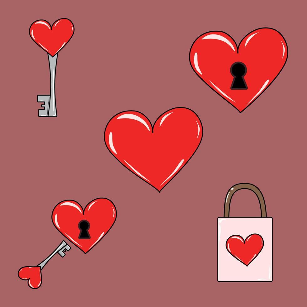 Set collection red hearts with lock vector