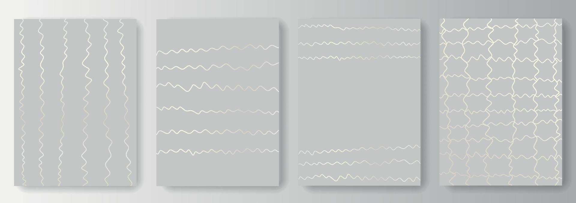 Collection of gray backgrounds with silver wavy lines vector
