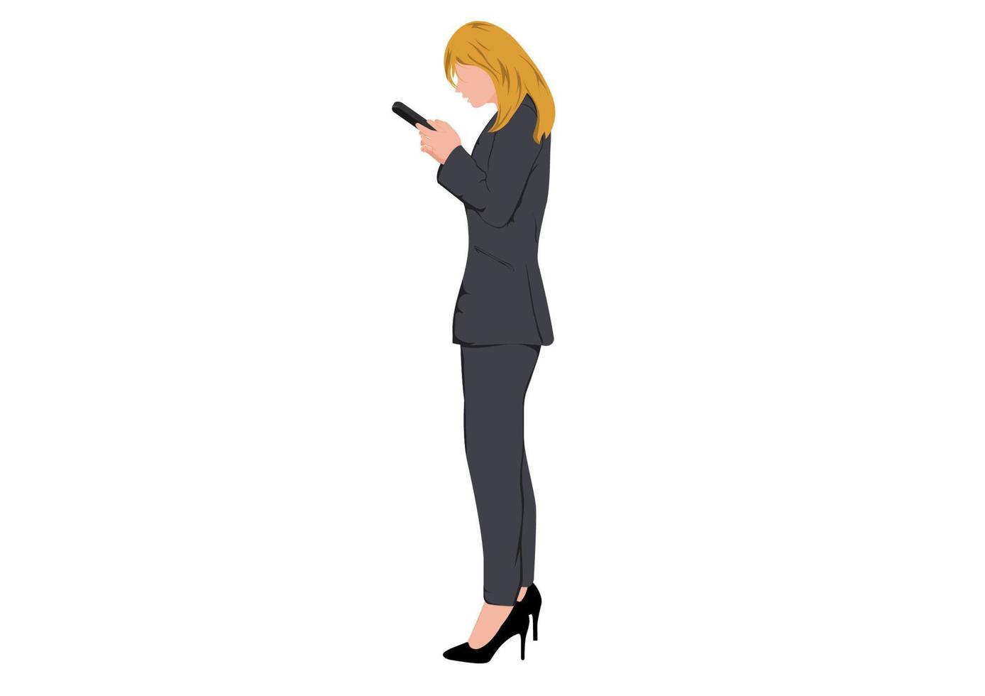 Businesswoman standing and using smartphone for connection technology, concept using smartphone for connection to people email and check data information vector