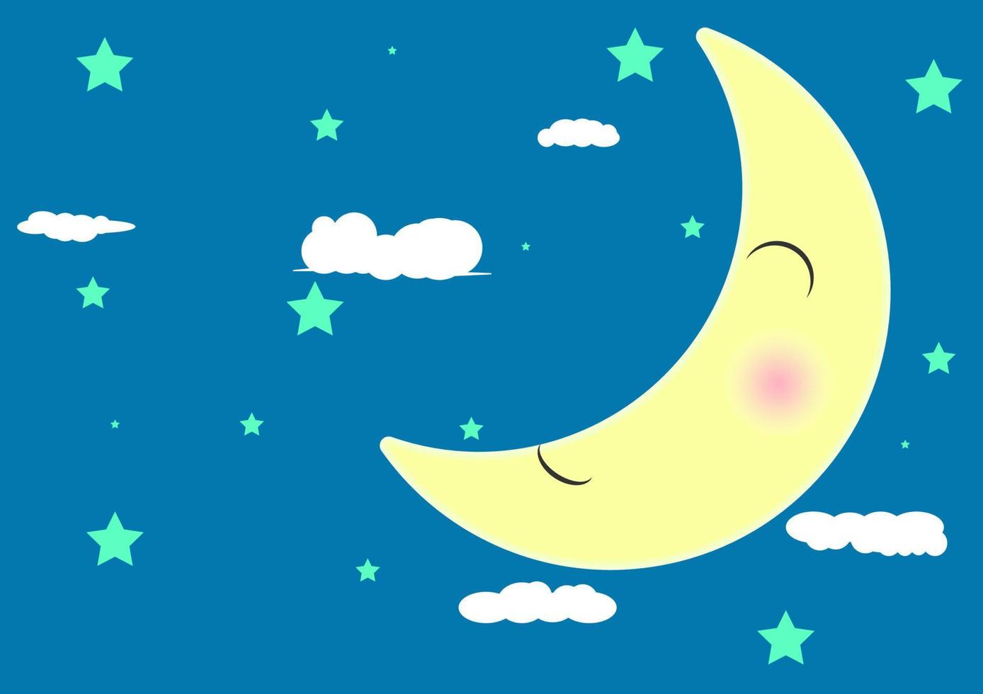 moon cartoon with sky and cloud vector illustration
