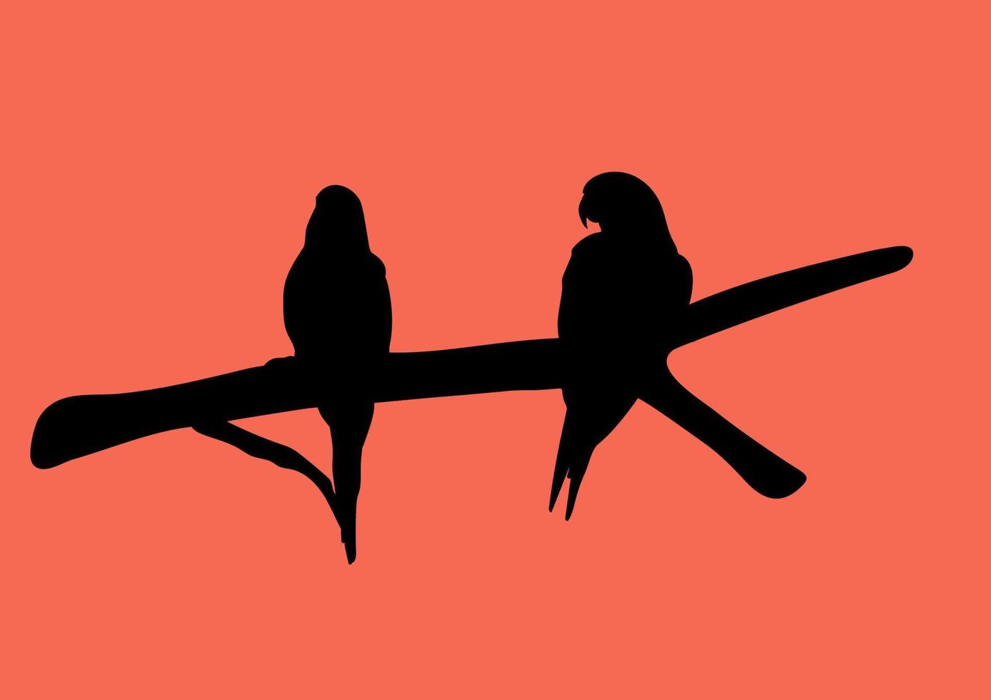 Gráficos dibujo silueta dos pájaros de pie en una rama ilustración vectorial vector