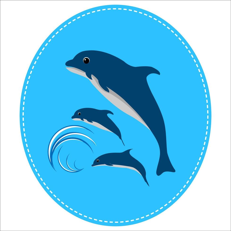 cute dolphin fish happy jumping with wave in circle logo isolated white background vector illustration
