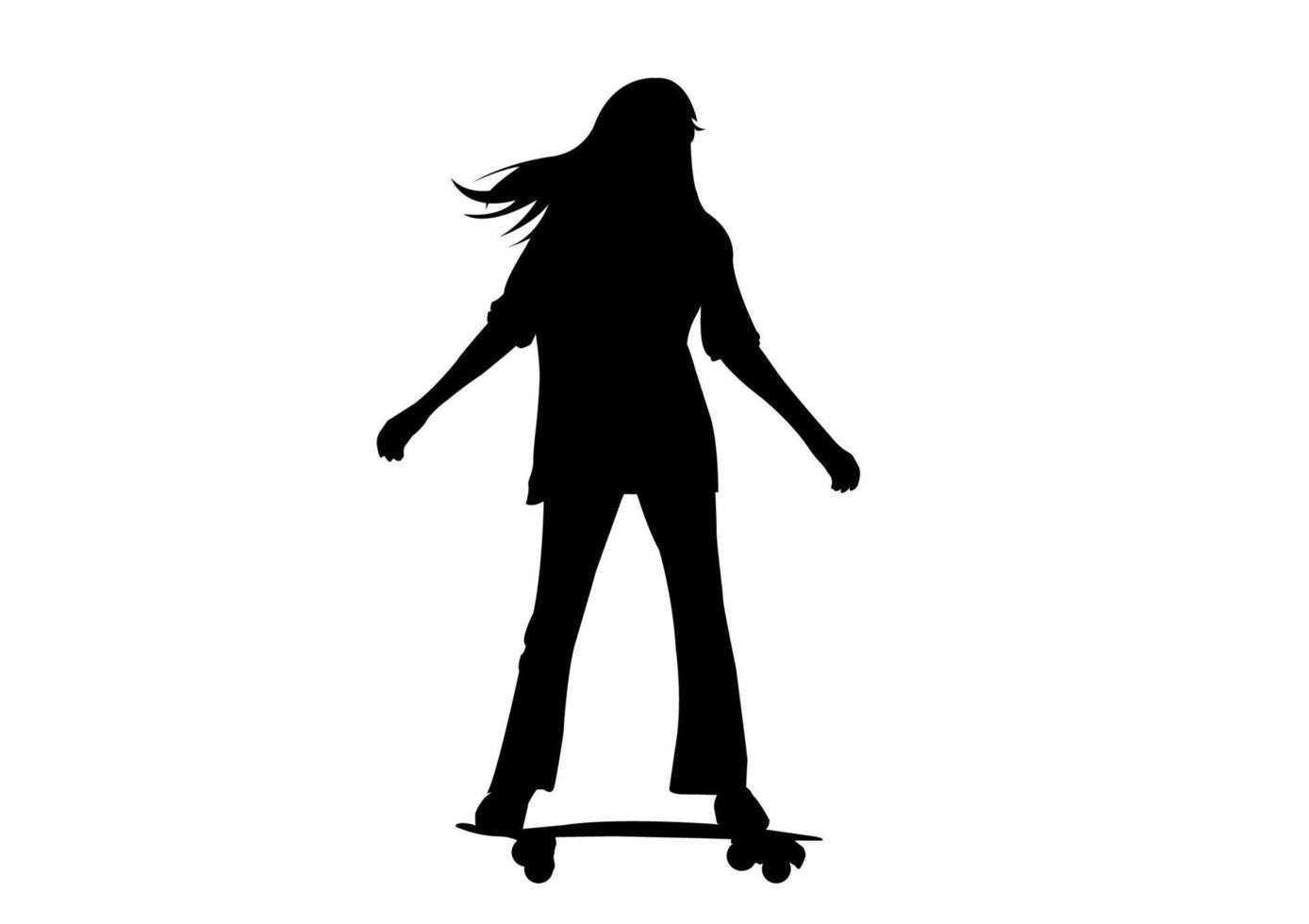 vector image Silhouette girl riding a skateboard or surf skate illustration white background