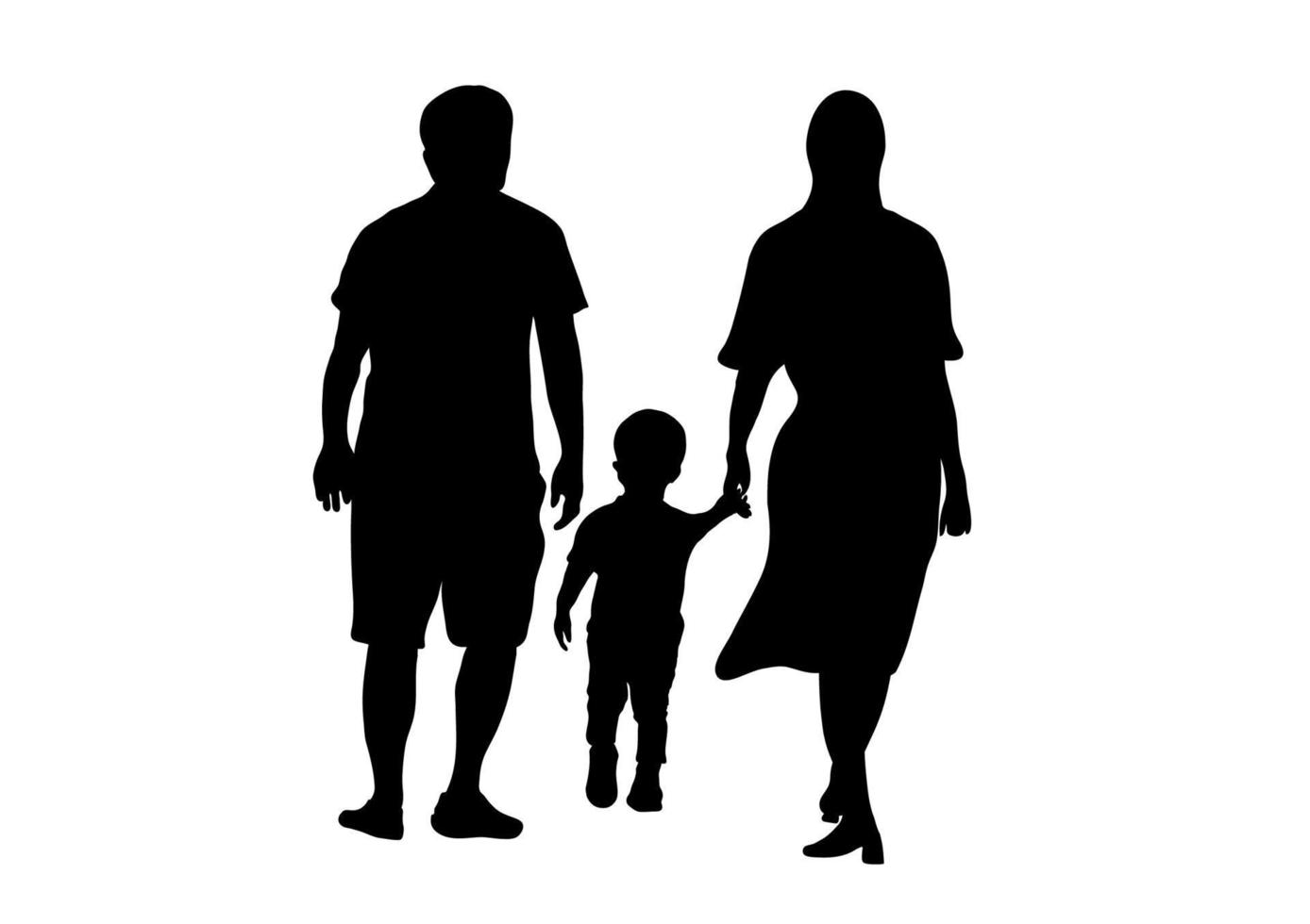 father mother and son graphics silhouette dark drawing isolate on white background vector