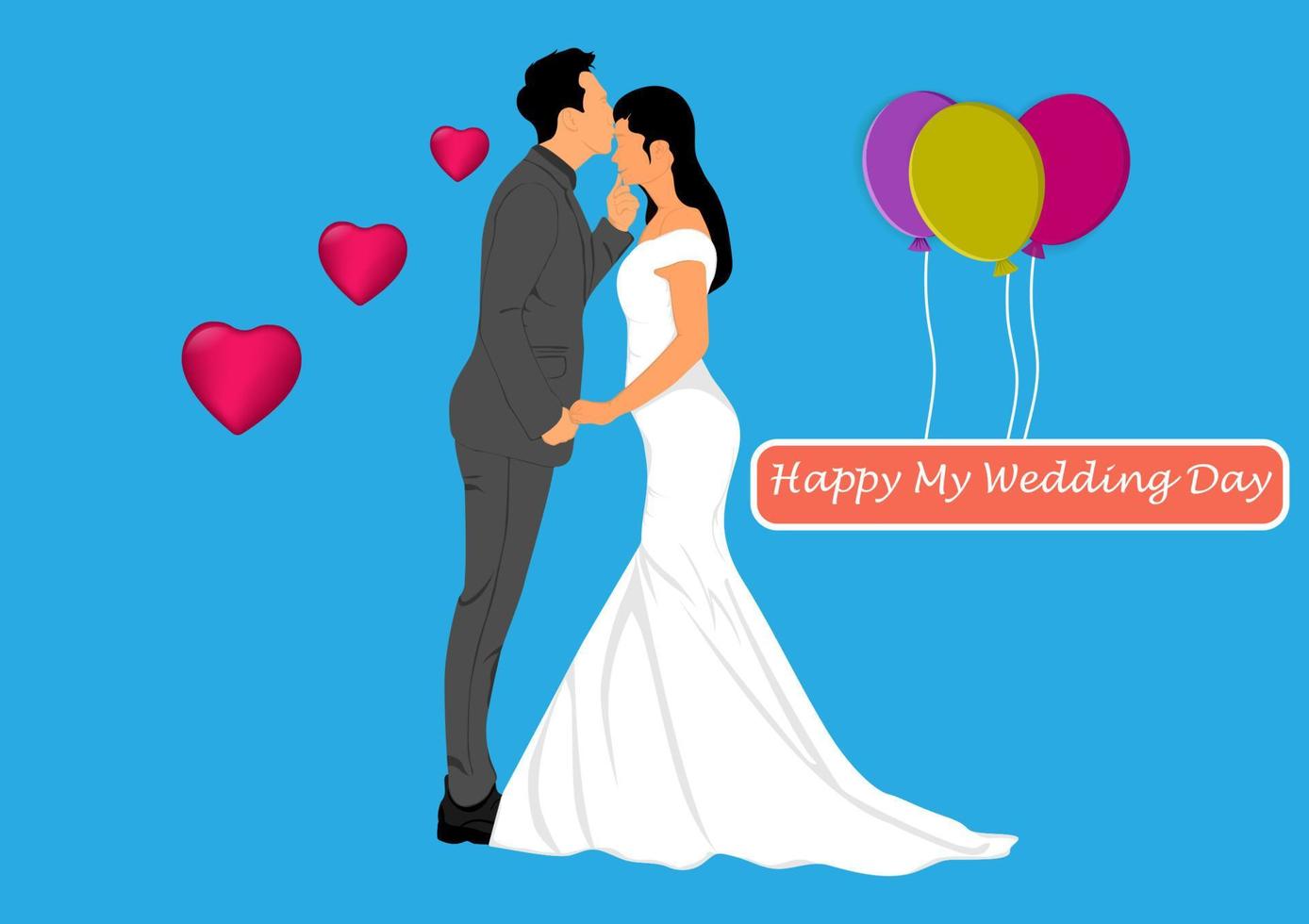 imagen gráfica novia y novio pareja vestido de novia ilustración vectorial con corazón y globo vector