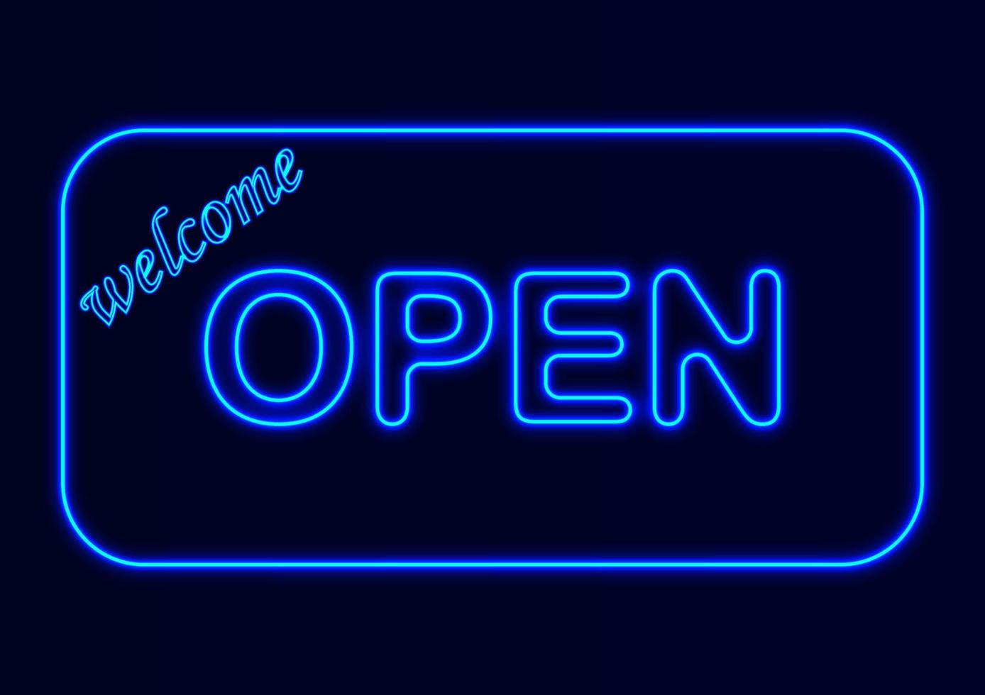 Neon text Style Welcome Open Graphics Design Vector Illustration