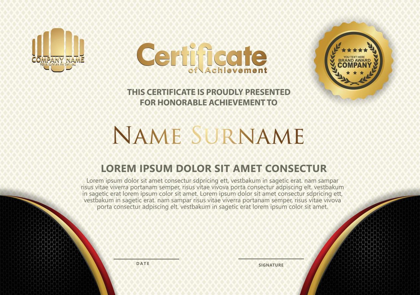 Certificate template with textured background, vector