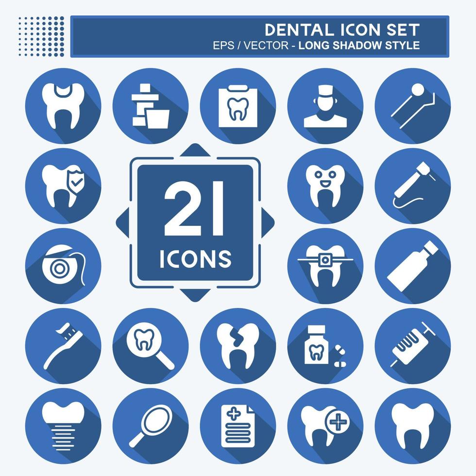 Icon Set Dental. suitable for medicine symbol. long shadow style. simple design editable. design template vector. simple illustration vector