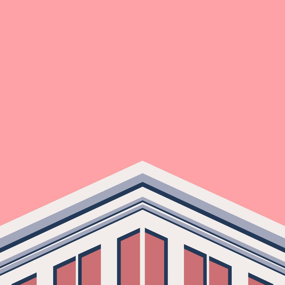 Abstract gradient color perspective building corner on red pink sky background. Minimal trendy architecture concept. vector