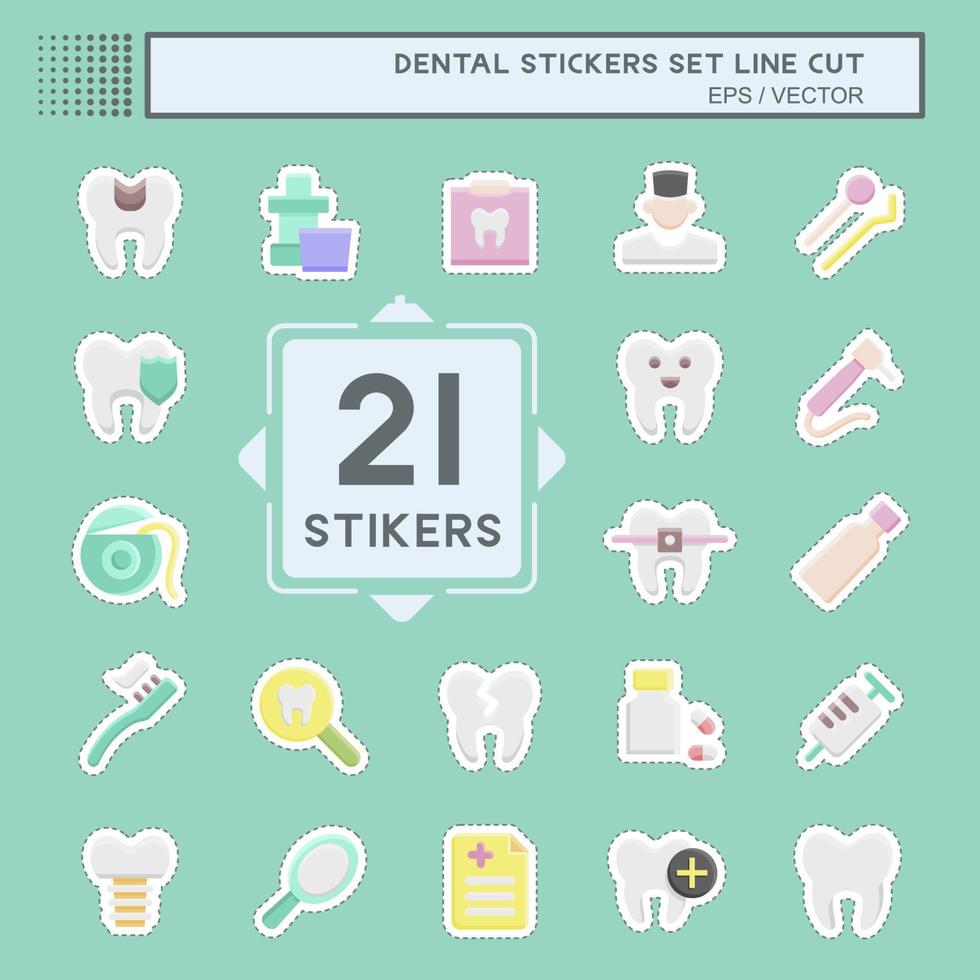 Sticker line cut Set Dental. suitable for medicine symbol. simple design editable. design template vector. simple illustration vector