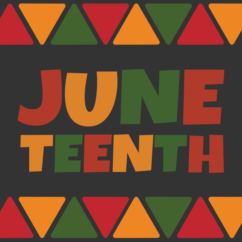 Juneteenth square banner design with triangles border in traditional African colors - black, red, yellow, green. Vector minimalist African background design.