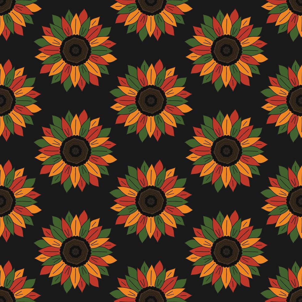 kwanzaa, mes de la historia negra, fondo de patrones sin fisuras del 16 de junio con girasoles en colores africanos tradicionales: negro, rojo, amarillo, verde. diseño de fondo africano minimalista vectorial. vector