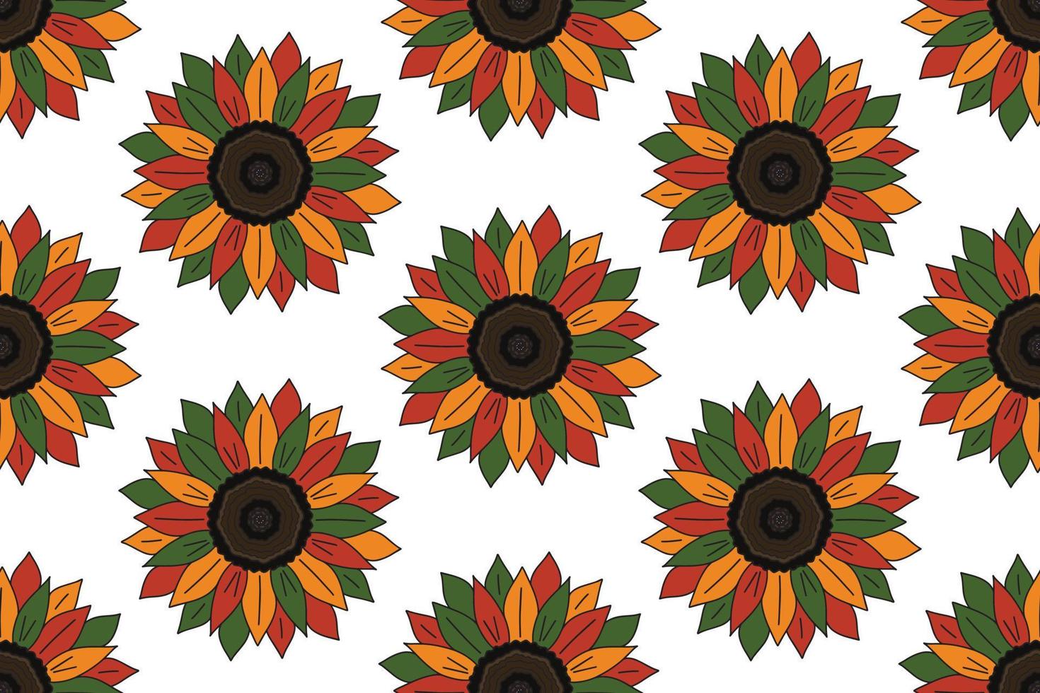 Kwanzaa, Black History Month, Juneteenth seamless pattern background with sunflowers in traditional African colors - black, red, yellow, green. Vector minimalist African background design