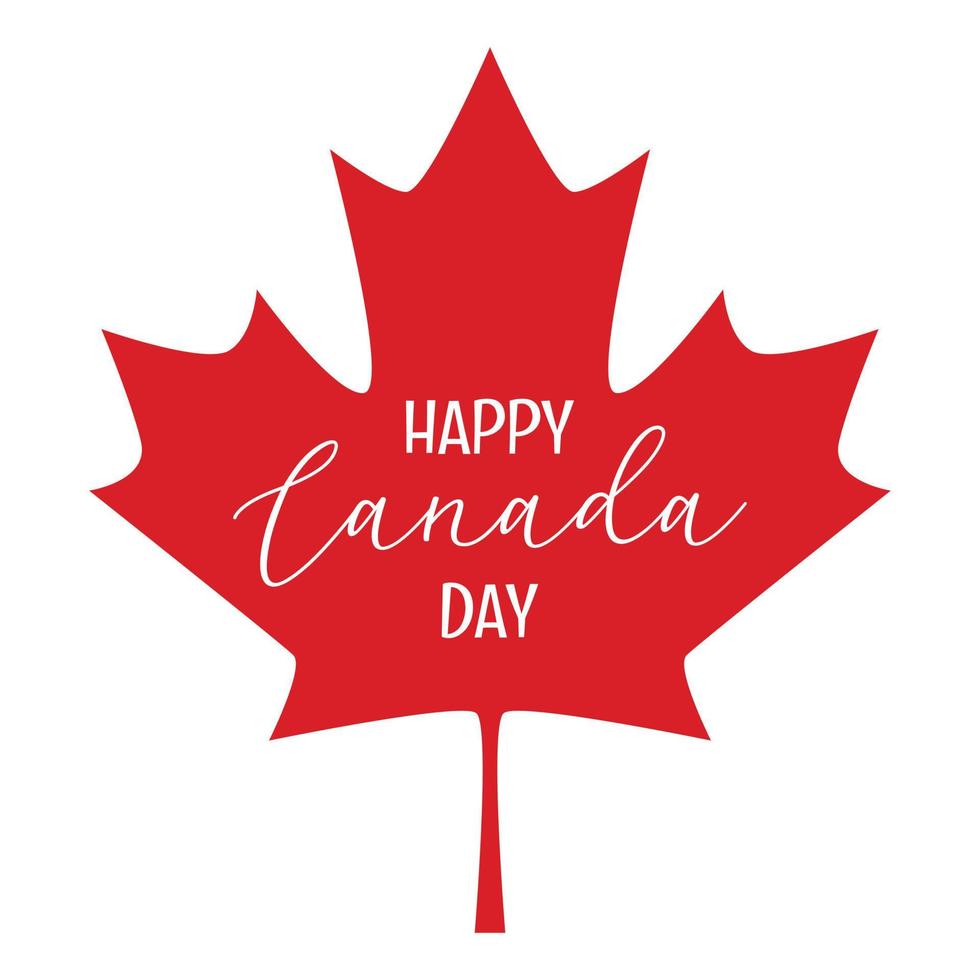 Happy Canada day greeting card with maple leaf icon from National flag of Canada. Simple vector design for Canada day with text, print.