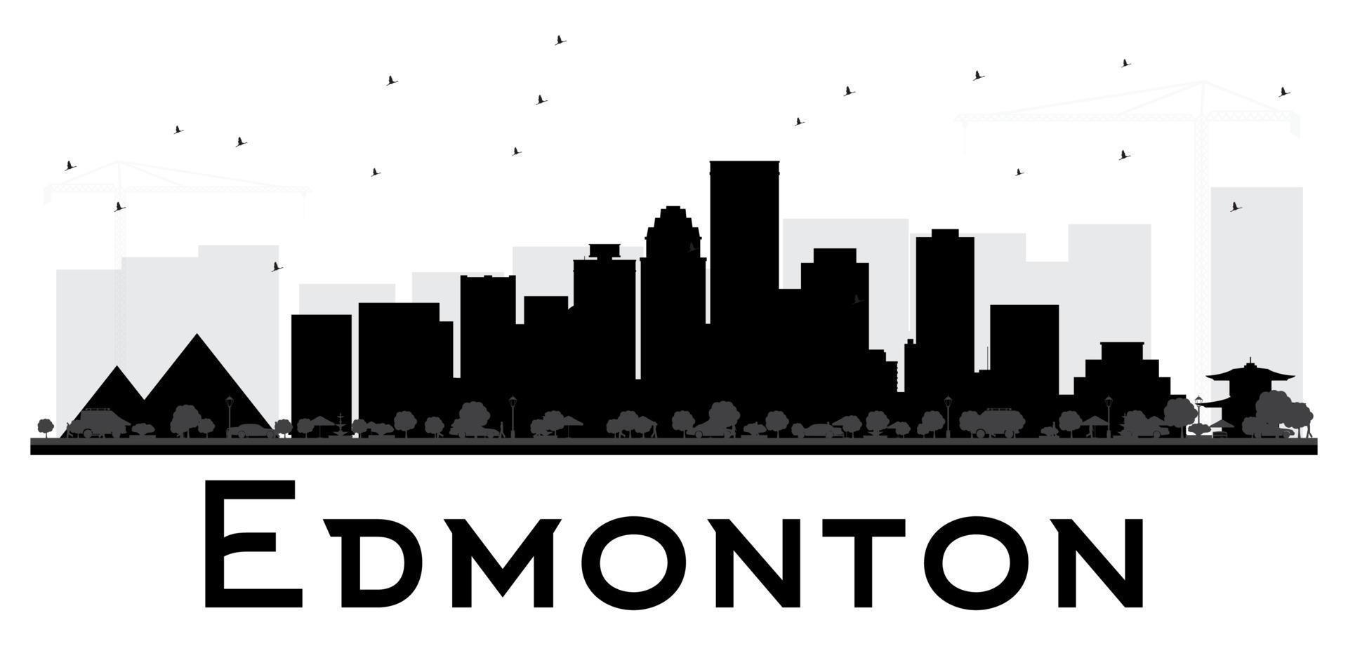 Edmonton City skyline black and white silhouette. vector