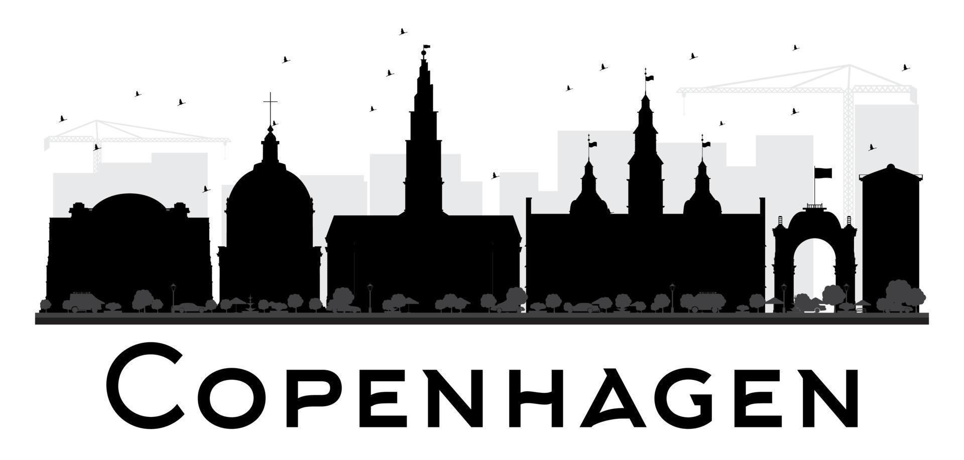 Copenhagen City skyline black and white silhouette. vector