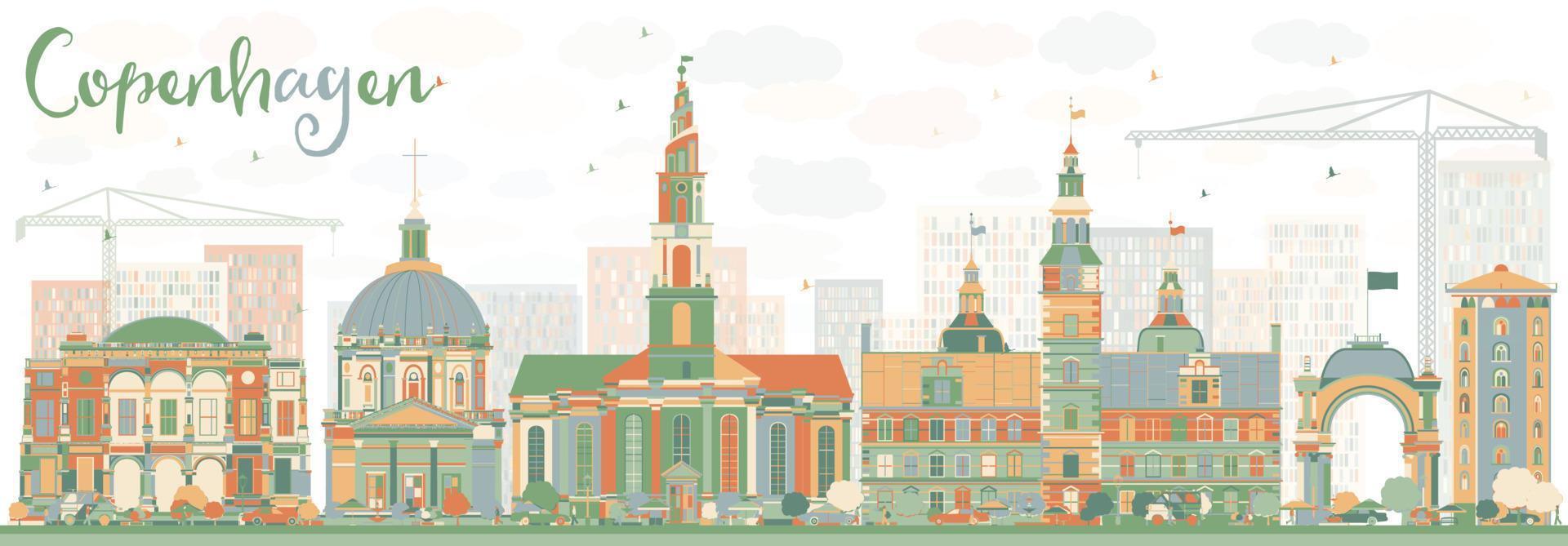 Abstract Copenhagen Skyline with Color Landmarks. vector