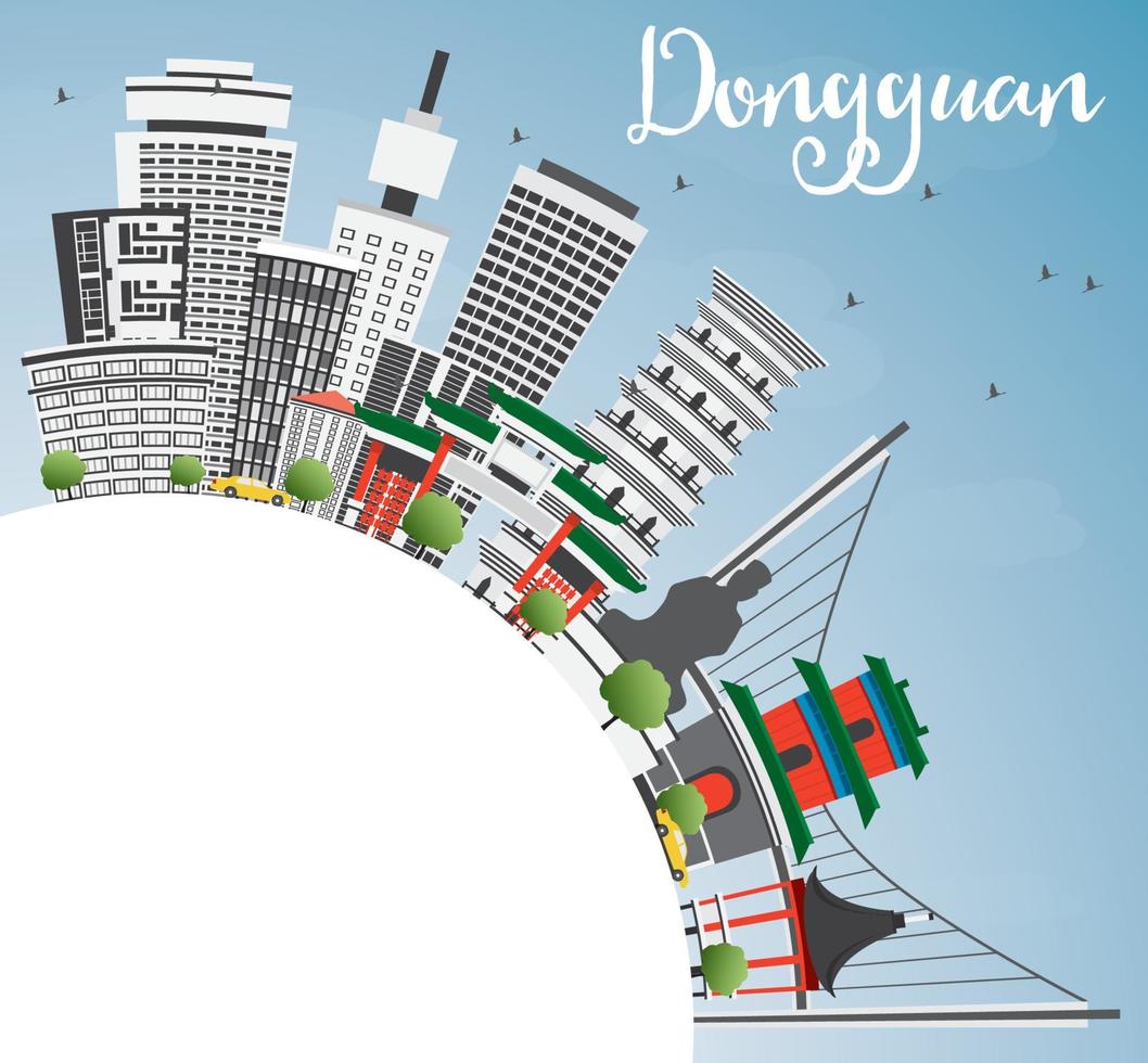 Dongguan Skyline with Gray Buildings, Blue Sky and Copy Space. vector