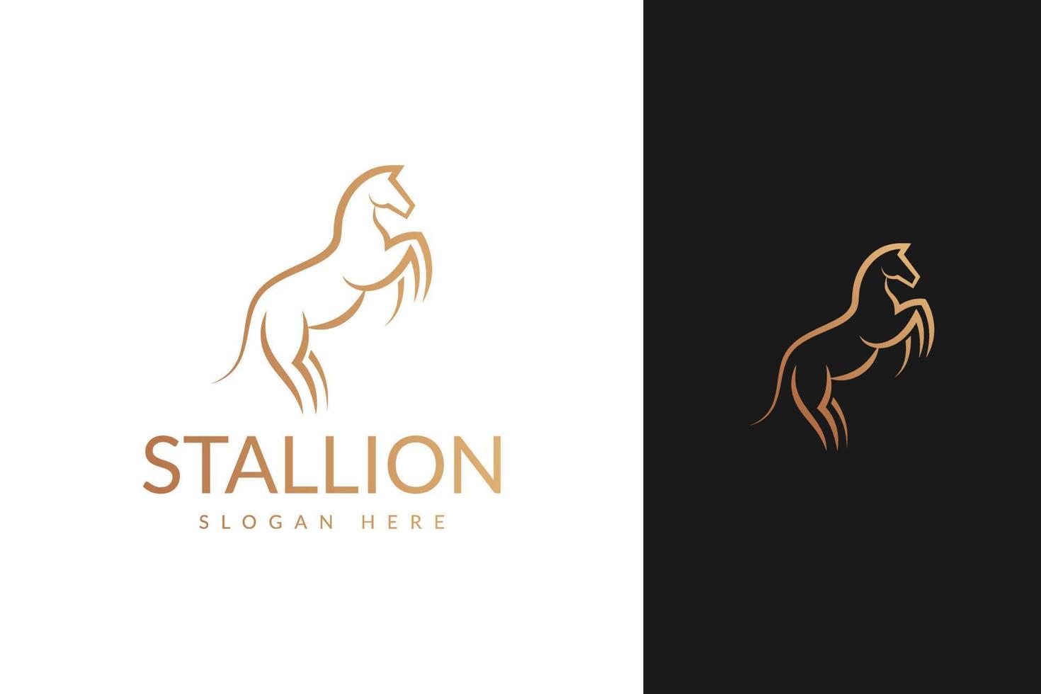 caballo semental de pie con vector de diseño de logotipo de estilo monoline de contorno de línea