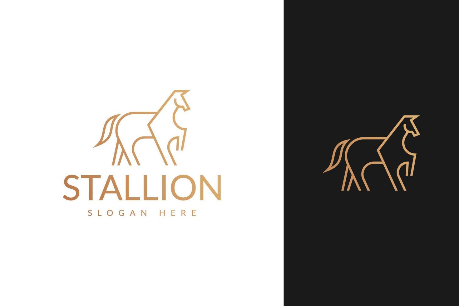 stallion horse with line outline monoline style logo design vector