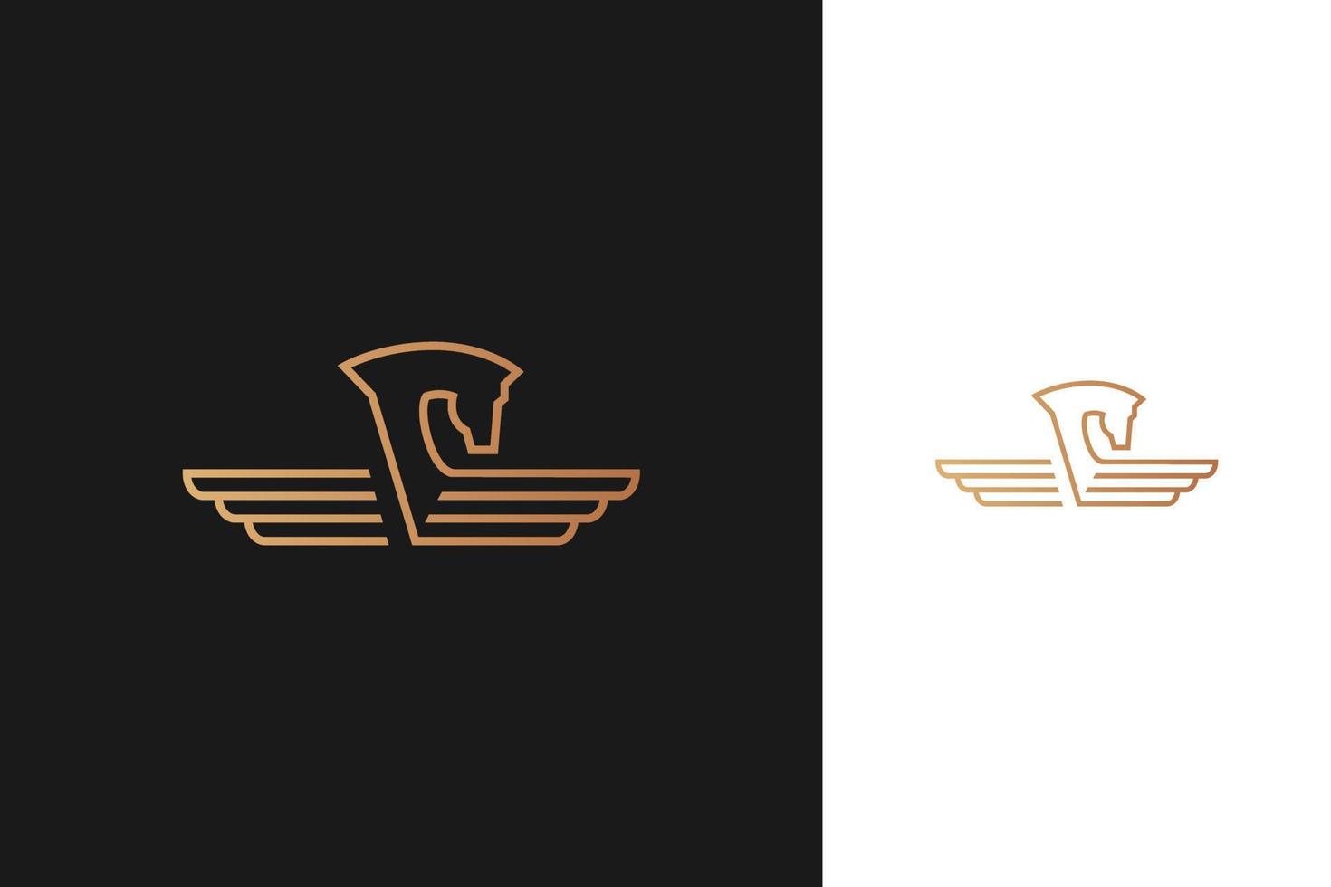 pegasus, winged horse logo design with line outline monoline style vector