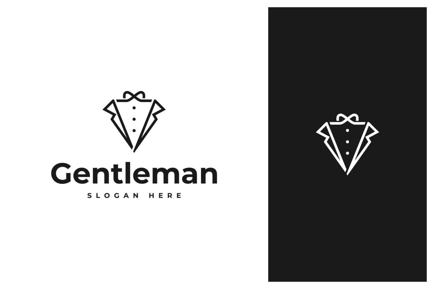 diseño de logotipo de esmoquin de traje elegante de caballero mínimo simple en estilo de esquema de arte lineal vector