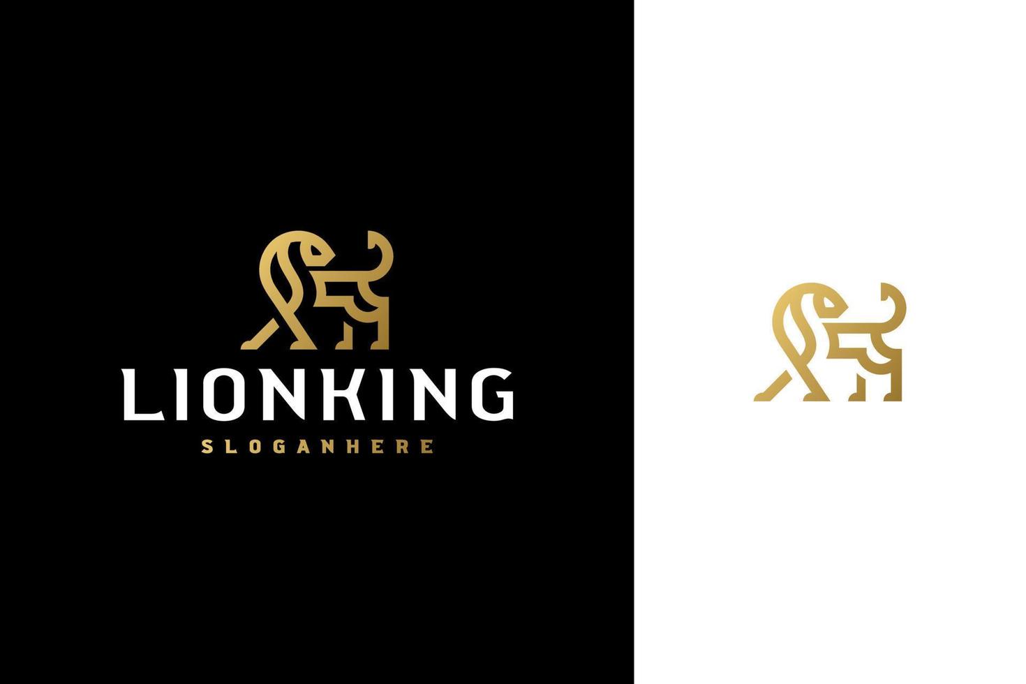 simple minimal elegant luxury lion vector logo design in line art outline style with gold color