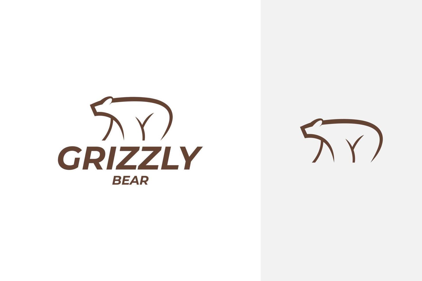 grizzly bear vector logo design in outline, line art style