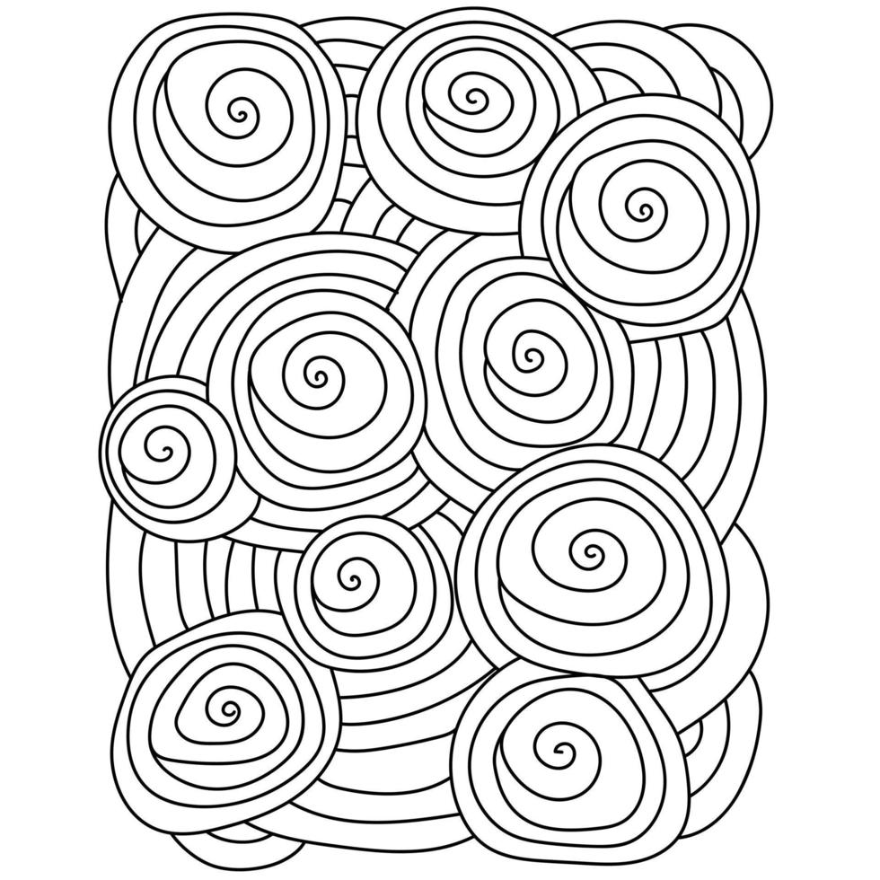 Meditative coloring page with spirals and circles, outline patterns with many round elements vector