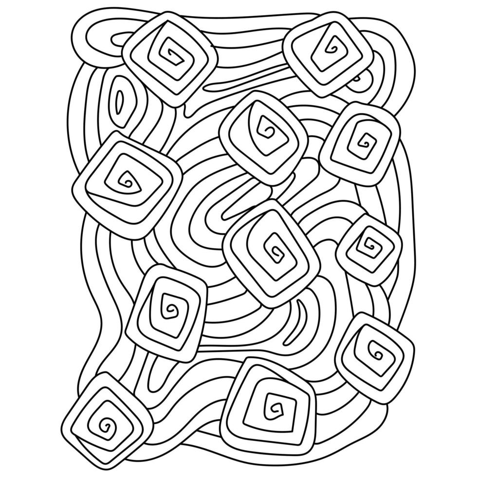 Abstract coloring book page, meditative square spirals and stripes for creativity vector