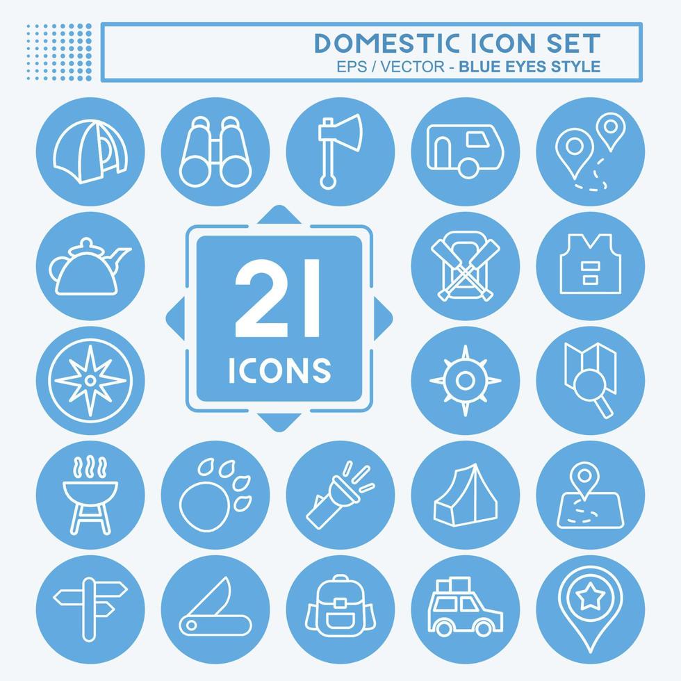 Icon Set Domestic. suitable for education symbol. blue eyes style. simple design editable. design template vector. simple illustration vector