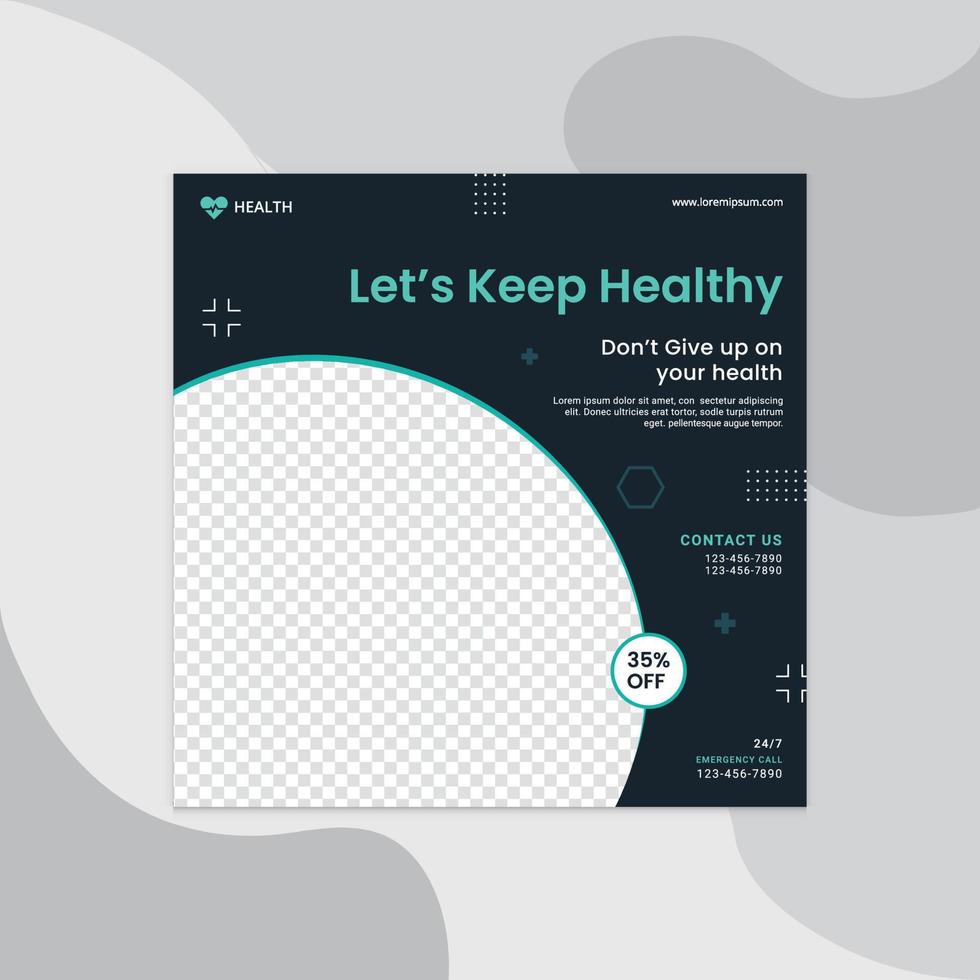 Medical health clinic template for social media post vector template. Medical social media post template. Medical social media banner or square social media post banner.