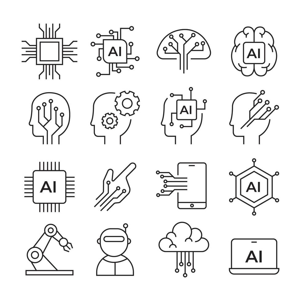 conjunto de iconos de inteligencia artificial vector