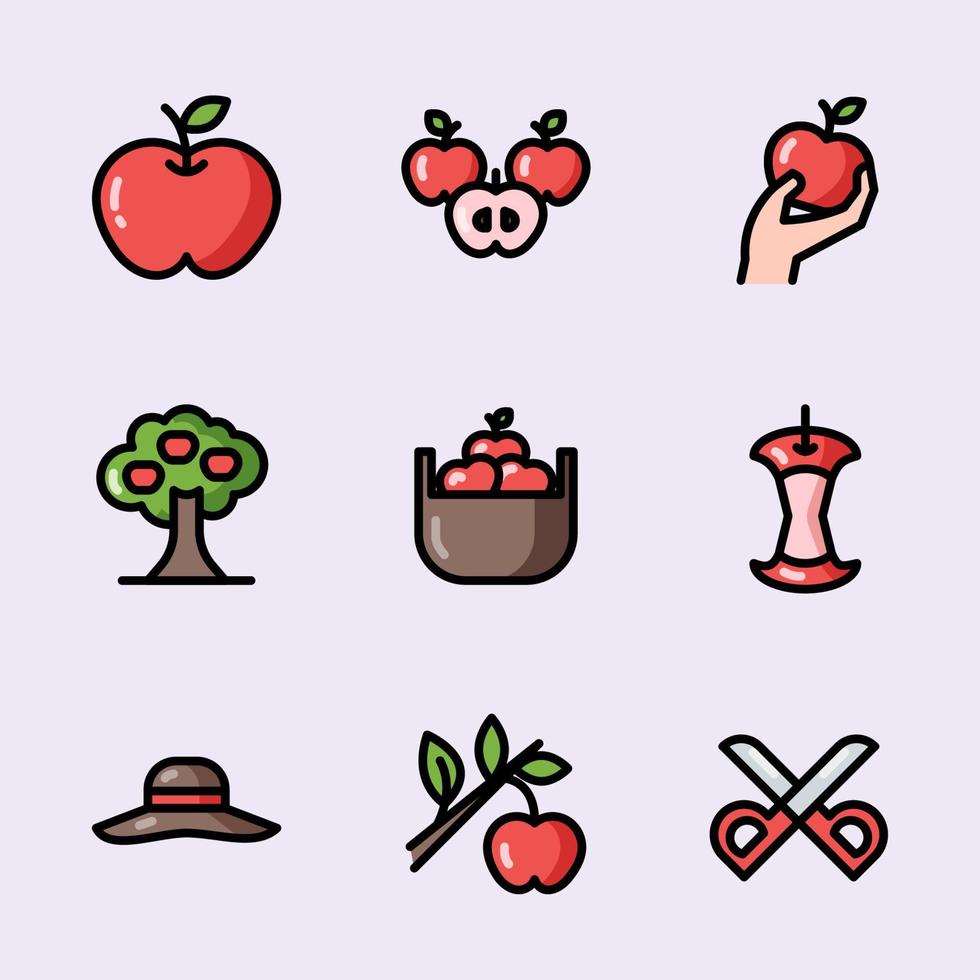 colección de iconos de recolección de manzanas vector