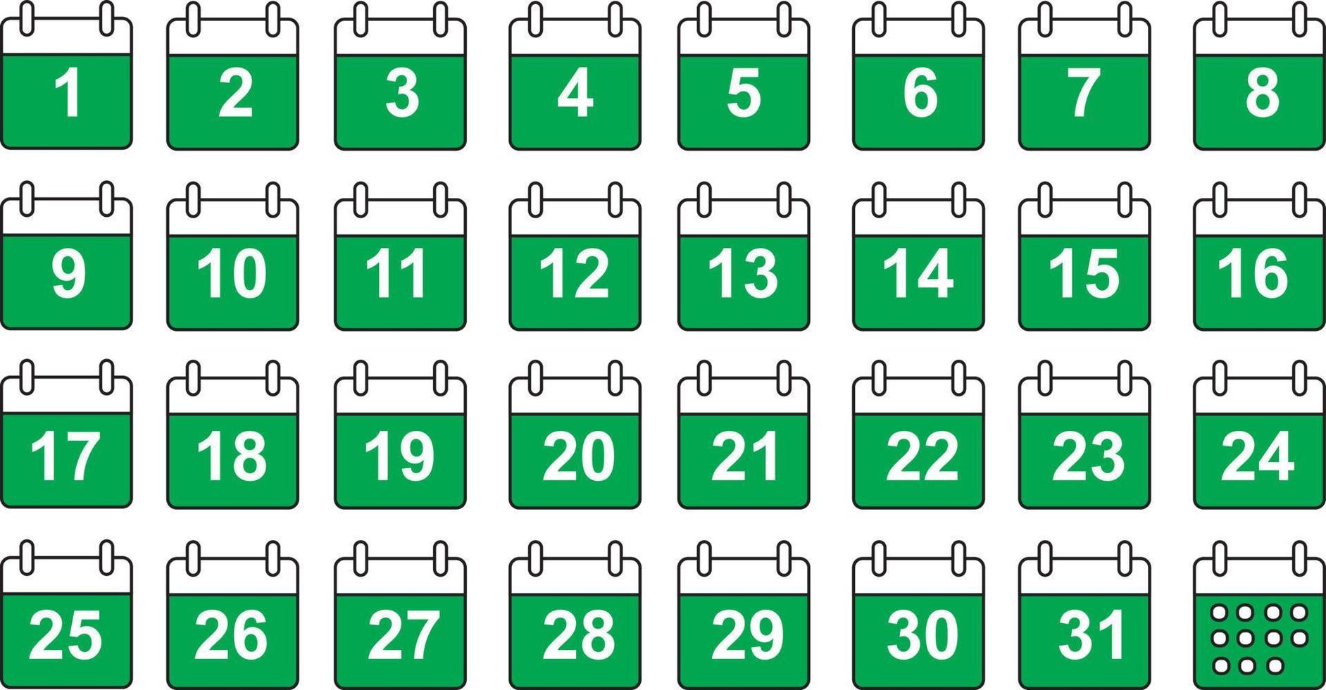 Calendar 1st to 31st vector icon illustration set