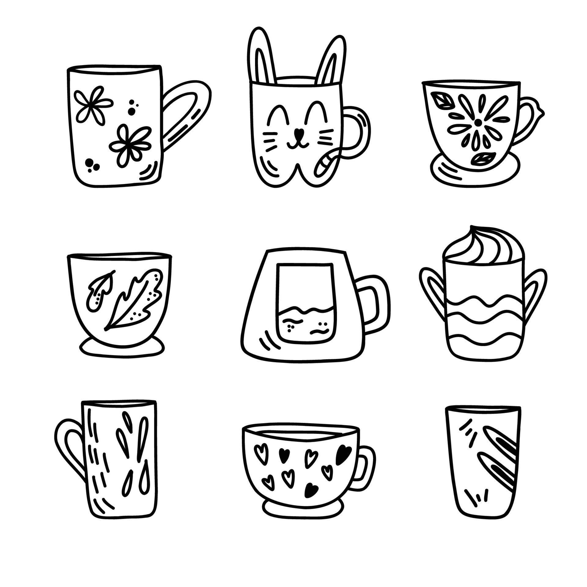 set of cute mug in doodle style isolated on white background. 8073531