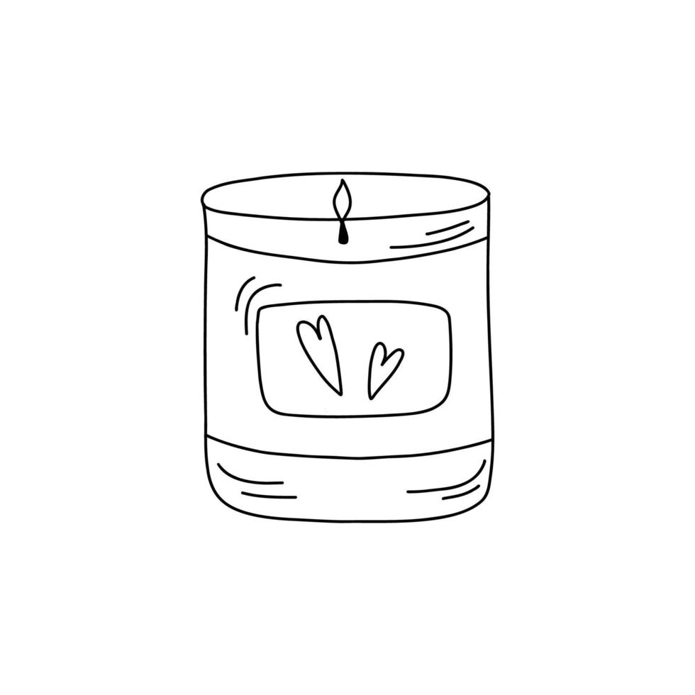 vela de aroma ardiente en un tarro de cristal. ilustración vectorial dibujada a mano en estilo garabato. aromaterapia, elemento de diseño de relajación vector