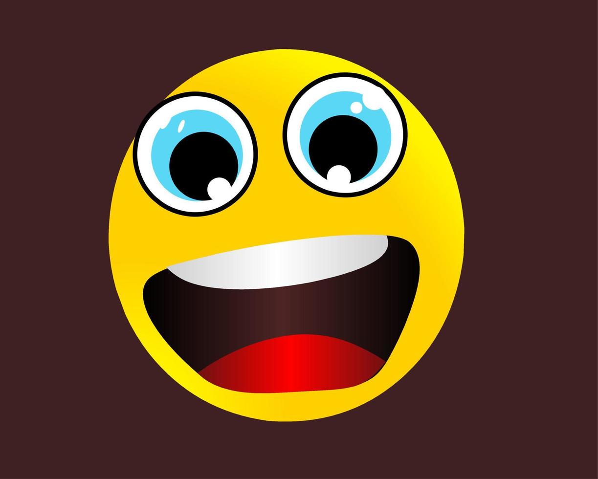 lindo emoticono de cabeza amarilla con feliz expresión facial de boca abierta vector