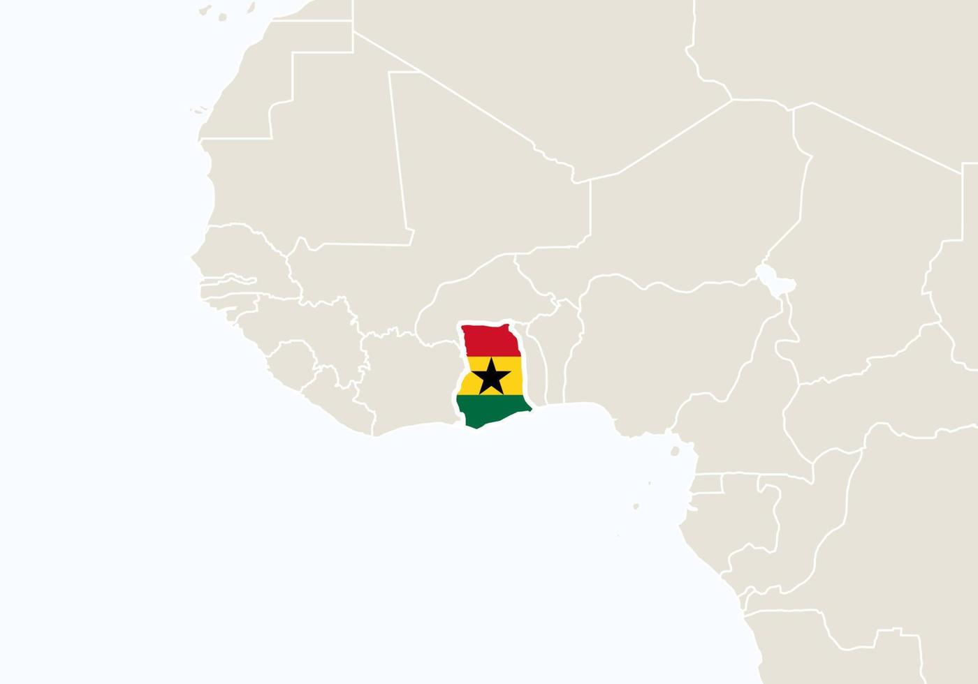 África con el mapa de Ghana resaltado. vector