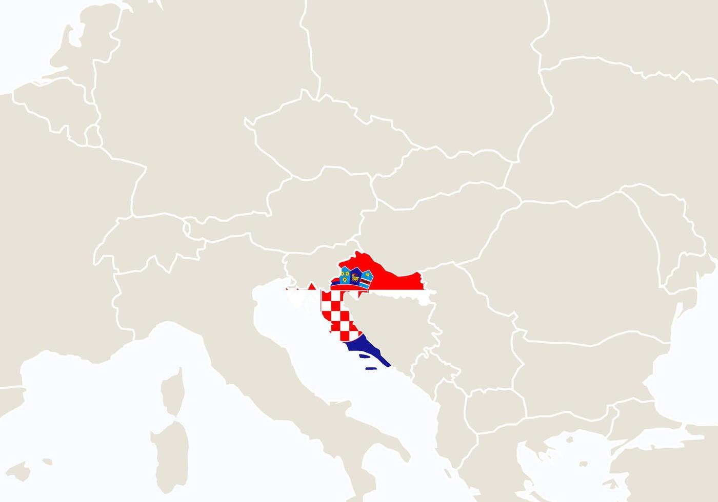 europa con mapa de croacia resaltado. vector