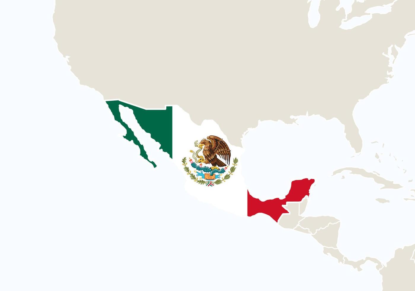 américa central con mapa de méxico resaltado. vector